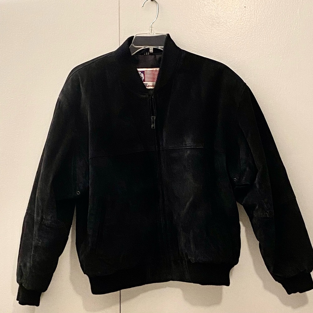 Vintage Protocol Black Suede Bomber Jacker LG